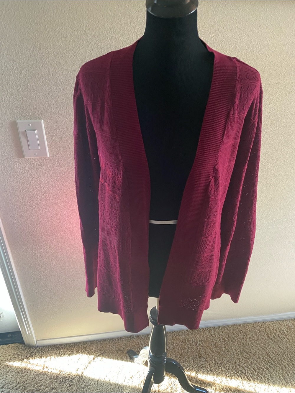 Karen Scott Women's Open-Front Burgundy Cardigan Sweater